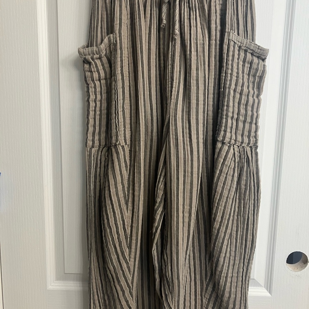 Free People Striped Pants in Gray and Cream